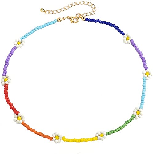 U-M Perlen Choker Halskette Regenbogen Gänseblümchen Perlenkette Sommer Strand Bunte Halsband Blumenhalskette Halsketten Party Schmuck Für Frauen Und Mädchen Nützlich praktisch von U-M