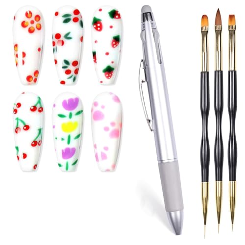 5 In 1 Nail Dotting Pen Nail Art Brushes,Gel Nail Polish Nail Art Dotting Tools Kit Include Nail Extension Gel Brush Nail Art Liner Brush Nail Dotting Pen for Diy Nail Art von U-Shinein