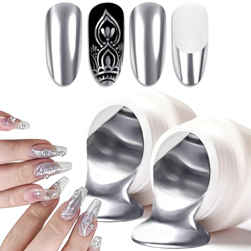 U-Shinein 2 Pcs Metallic Nail Painting Gel, Golden Silver Painted Gel Nail Polish 3D Metal Painting Gel Drawing Nail Gel Soak Off DIY Nail Art Manicure, Sliver + Sliver von U-Shinein