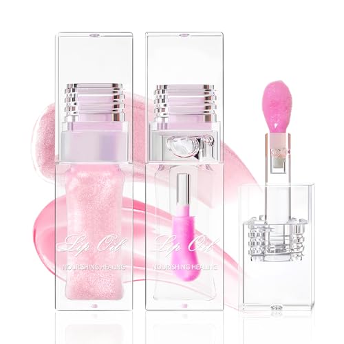 U-Shinein 2Pcs Color Changing Lip Oil, Hydrating Lip Gloss, Moisturizing and Revitalizing Lip Care, Enhances Lip Plumpness, Long Lasting with High Shine Glossy Finish, Large Brush Head (Clear +Shiny) von U-Shinein