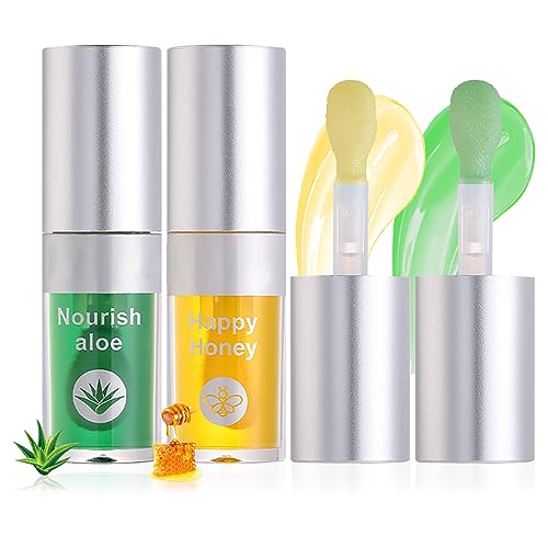 U-Shinein 2Pcs Lip Oil, Plant Lip Glow Oil, Non-stick Cup Lip Gloss, Fruit Transparent Lip Stain, Hydrating & Moisturizing Lip Balm Oil For Dry Lips, Lip Oil Gloss For Lip Care, 01 Aloe +04 Honey von U-Shinein