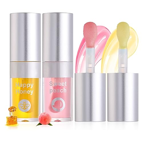 U-Shinein 2Pcs Lip Oil, Plant Lip Glow Oil, Fruit Transparent Lip Stain, Hydrating & Moisturizing Lip Plumper Oil For Dry Lips, Lip Oil Gloss For Lip Care, 04 Honey + 05 Peach von U-Shinein