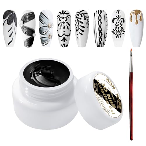 U-Shinein 3D Nail Sculpting Gel,Non Wipe Painting Nail Polish Gel with Nail Painting Pen for Art Carving Modeling,Rub Chrome Nail Powder,and Nail Painting UV/Led Manicure DIY, #Black von U-Shinein