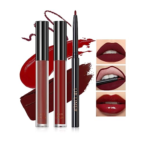 U-Shinein 3PCS Lipstick and Lip Liner Set, Matte Liquid Lipstick & Lip Liner Lip Gloss Set, Long Lasting Non-Stick Cup Lipstick, Moisturizing Lip Glaze Makeup Gift Set, Beauty Cosmetics for Women, 10 von U-Shinein