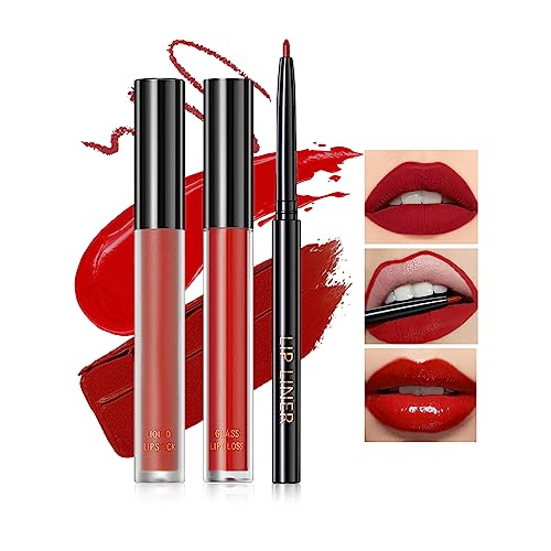 U-Shinein 3PCS Lipstick and Lip Liner Set, Matte Liquid Lipstick & Lip Liner Lip Gloss Set, Long Lasting Non-Stick Cup Lipstick, Moisturizing Lip Glaze Makeup Gift Set, Beauty Cosmetics for Women, 06 von U-Shinein