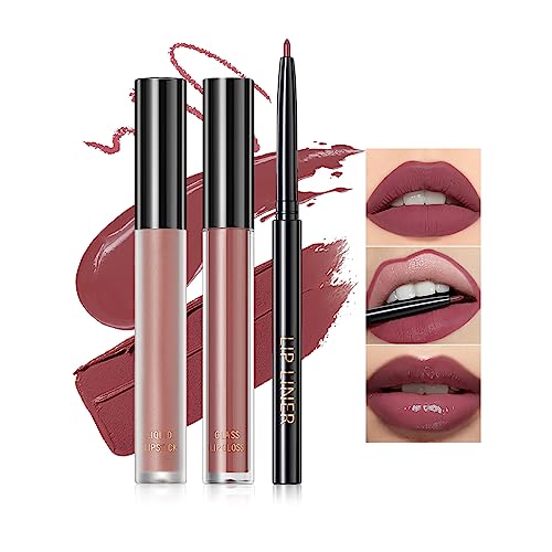 U-Shinein 3PCS Lipstick and Lip Liner Set, Matte Liquid Lipstick & Lip Liner Lip Gloss Set, Long Lasting Non-Stick Cup Lipstick, Moisturizing Lip Glaze Makeup Gift Set, Beauty Cosmetics for Women, 01 von U-Shinein