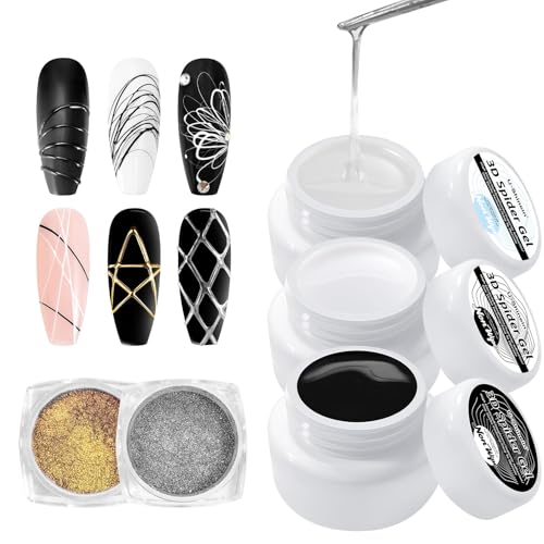 U-Shinein 3Pcs Spider Gel Set: Black & White & Transparent 3D Spider Gel Polish with Metallic Silver Gold Chrome Nail Powder for Nail Arts U-Shinein 3Pcs Spider Gel Set: Black & White & Transparent 3D Spider Gel Polish with Metallic Silver Gold Chrome Nail Powder for Nail Arts von U-Shinein