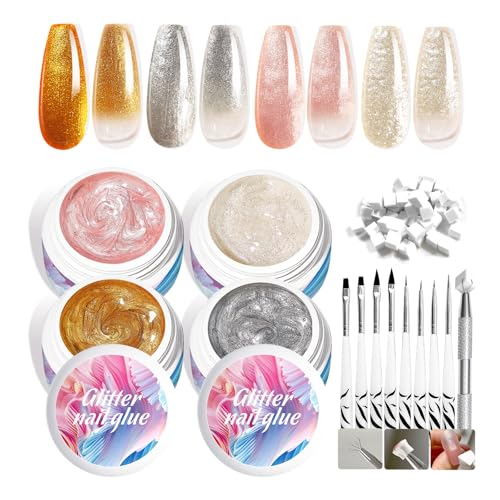 U-Shinein 4 Colors Nail Gel Polish Set, Gradient Painting Gel Nail Polish Kit, Nail Painting Gel, Drawing Gel Polish for French Acrylic Nail Painting Nail Art Gel with Sponges,Set A von U-Shinein