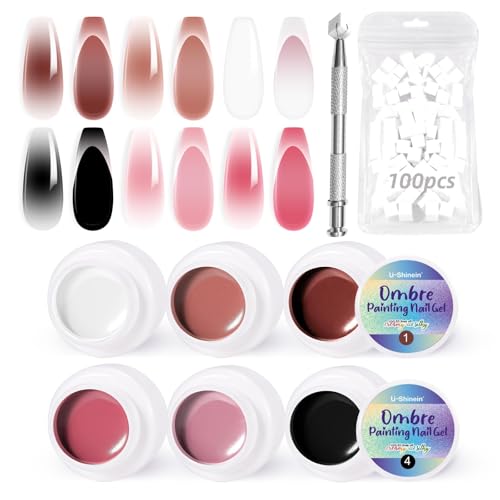 U-Shinein 6Pcs Ombre Gel Nail Polish Set,Spring Summer Colorful Painting Nail Gel with 100Pcs Nail Sponges & 4 Claws Metal Grabber for Diy Nail Art（A） von U-Shinein