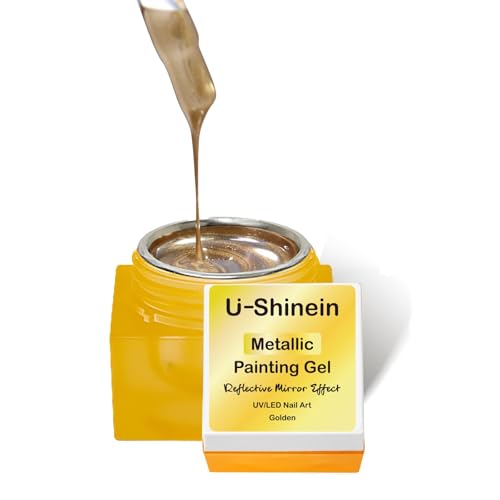 U-Shinein 8 ml Metallic Painting Gel, Painted Gel Nail Polish, 3D Metal Painting Drawing Mirror Nail Gel Polish, Nail Art Painting Liner GelManicure Creative, Golden von U-Shinein