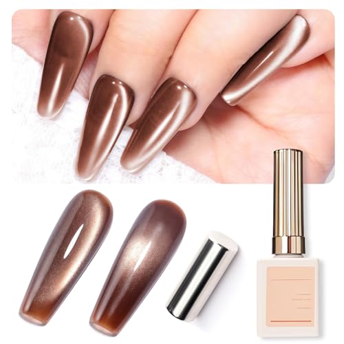 U-Shinein Cat Eye Gel Nail Polish,Holographic Shimmer Cat UV Nail Polish Brown Gold Cat Eye Gel,Jelly Crystals Cat Eye UV Gel Soak Off UV Nail Polish With Magnetic Stick for Nail Art,15ml von U-Shinein