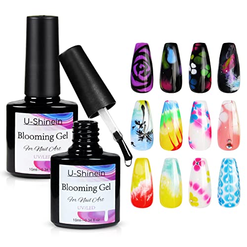 U-Shinein Clear Blooming Gel, Nail Art Blossom Gel Spreading Effect Nail Blooming Gel for Nail Painting Watercolor Marble Blooming Gel Polish Floral Marble UV Soak Off Nail Art Manicure von U-Shinein