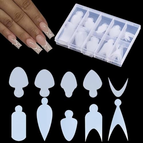 U-Shinein French Nail Form Sticker, Nail Extension Stencil, Recyclable Nail Stencils, Soft Nail Extension Stencil, Durable Extension Stencils for French Manicure, French Nail Sticker, 10 Types von U-Shinein