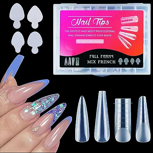 U-Shinein French Nail Form Sticker Nail Shapes Set, 4 Types French Style Nail Sticker 4 Types Dual-Ended Nail Extension Shape, Quick Assembly Nail Stamp Forms for French Nail Design, 144Pcs von U-Shinein