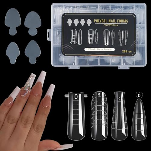 U-Shinein French Nail Form Sticker Nail Shapes Set, 4 Types French Style Nail Sticker 4 Types Dual-Ended Nail Extension Shape, Quick Assembly Nail Stamp Forms for French Nail Design, 288Pcs, 01 von U-Shinein