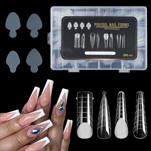 U-Shinein French Nail Form Sticker Nail Shapes Set, 4 Types French Style Nail Sticker 4 Types Dual-Ended Nail Extension Shape, Quick Assembly Nail Stamp Forms for French Nail Design, 288Pcs, 03 von U-Shinein