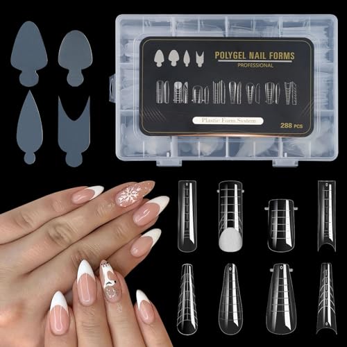 U-Shinein French Nail Form Sticker Nail Shapes Set, 4 Types French Style Nail Sticker 8 Types Dual-Ended Nail Extension Shape, Quick Assembly Nail Stamp Forms for French Nail Design, 288Pcs, 02 von U-Shinein