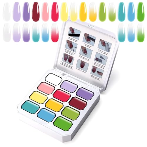 U-Shinein Gradient Painting Gel, 12 Colors Ombre Gel Nail Polish for Ombre Nails Aura Nails, French Manicure DIY Nail Art,Palette I von U-Shinein
