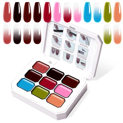U-Shinein Gradient Painting Gel, 9 Colors Ombre Gel Nail Polish for Ombre Nails Aura Nails, French Manicure DIY Nail Art,Palette M von U-Shinein