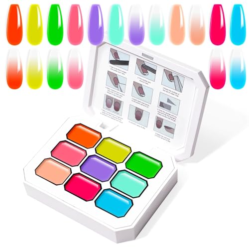 U-Shinein Gradient Painting Gel, 9 Colors Ombre Gel Nail Polish for Ombre Nails Aura Nails, French Manicure DIY Nail Art,Palette O von U-Shinein