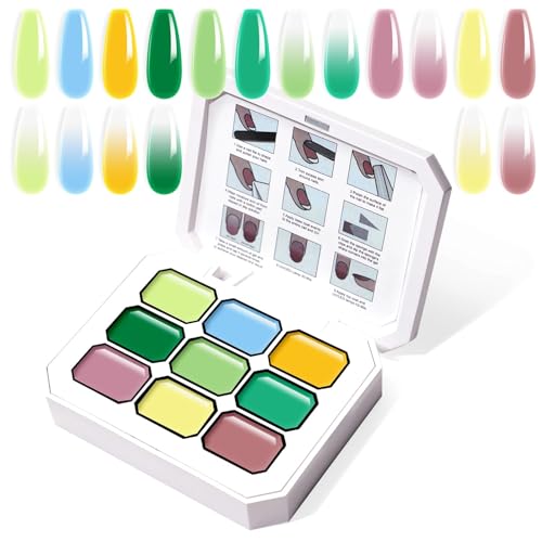 U-Shinein Gradient Painting Gel, 9 Colors Ombre Gel Nail Polish for Ombre Nails Aura Nails, French Manicure DIY Nail Art,Palette R von U-Shinein