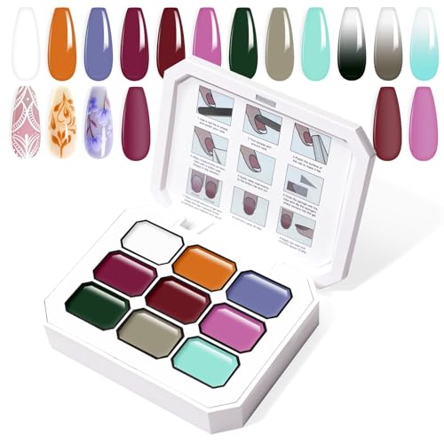U-Shinein Gradient Painting Gel, 9 Colors Ombre Gel Nail Polish for Ombre Nails Aura Nails, French Manicure DIY Nail Art,Palette T von U-Shinein