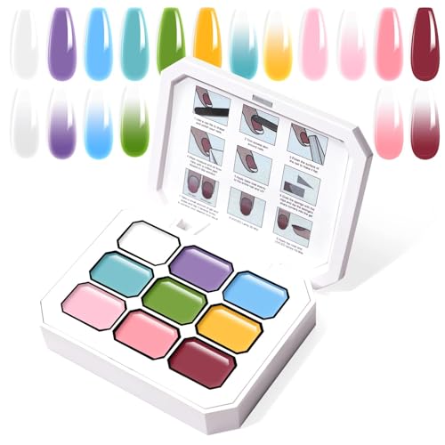 U-Shinein Gradient Painting Gel, 9 Colors Ombre Gel Nail Polish with 100Pcs Nail Sponges & 4 Claws Metal Grabber for French Manicure DIY Nail Art,Set 82 von U-Shinein