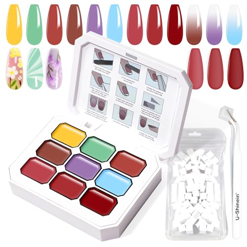 U-Shinein Gradient Painting Gel, 9 Colors Ombre Gel Nail Polish with 100Pcs Nail Sponges & 4 Claws Metal Grabber for French Manicure DIY Nail Art,Set A von U-Shinein