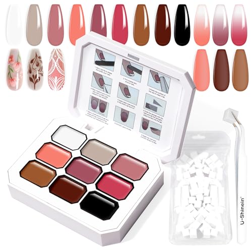 U-Shinein Gradient Painting Gel, 9 Colors Ombre Gel Nail Polish with 100Pcs Nail Sponges & 4 Claws Metal Grabber for French Manicure DIY Nail Art,Set B von U-Shinein