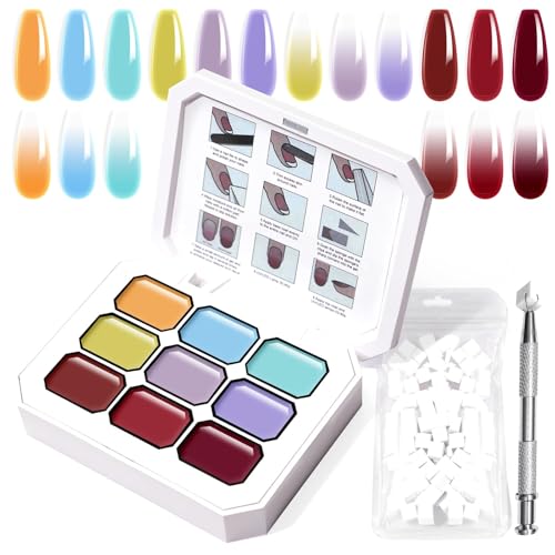 U-Shinein Gradient Painting Gel, 9 Colors Ombre Gel Nail Polish with 100Pcs Nail Sponges & 4 Claws Metal Grabber for French Manicure DIY Nail Art,Set F U-Shinein Gradient Painting Gel, 9 Colors Ombre Gel Nail Polish with 100Pcs Nail Sponges & 4 Claws Metal Grabber for French Manicure DIY Nail Art,Set F von U-Shinein