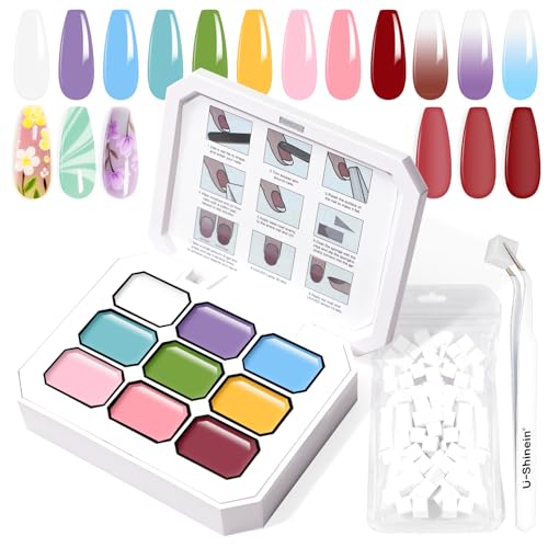 U-Shinein Gradient Painting Gel, 9 Colors Ombre Gel Nail Polish with 100Pcs Nail Sponges & 4 Claws Metal Grabber for French Manicure DIY Nail Art,Set G von U-Shinein