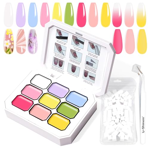 U-Shinein Gradient Painting Gel, 9 Colors Ombre Gel Nail Polish with 100Pcs Nail Sponges & 4 Claws Metal Grabber for French Manicure DIY Nail Art,Set J von U-Shinein