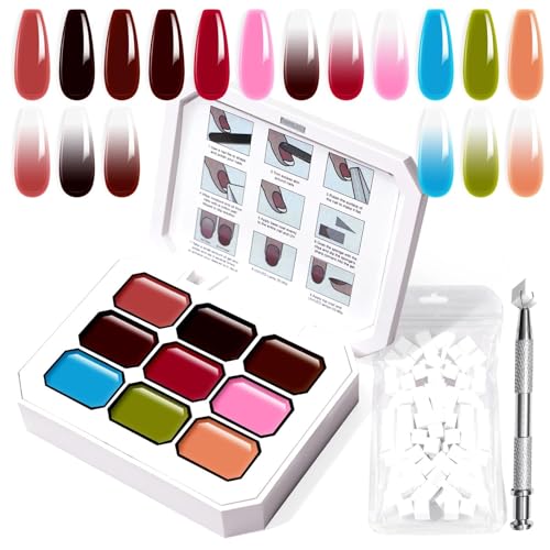 U-Shinein Gradient Painting Gel, 9 Colors Ombre Gel Nail Polish with 100Pcs Nail Sponges & 4 Claws Metal Grabber for French Manicure DIY Nail Art,Set M von U-Shinein