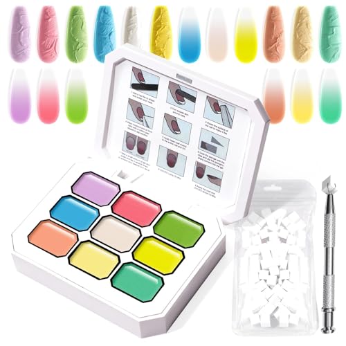 U-Shinein Gradient Painting Gel, 9 Colors Ombre Gel Nail Polish with 100Pcs Nail Sponges & 4 Claws Metal Grabber for French Manicure DIY Nail Art,Set N von U-Shinein