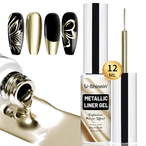 U-Shinein Metallic Painting Gel, Nail Art 3D Mirror Effect Gel Nail Polish, Painted Drawing Gel, Build in Thin Brush Soak Off Gel for Salon Home DIY Manicure, Copper von U-Shinein