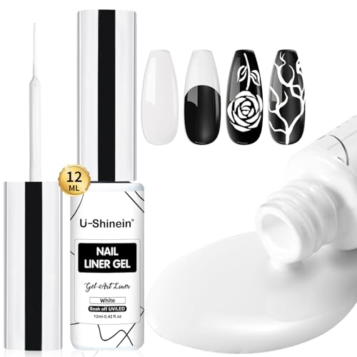 U-Shinein Metallic Painting Gel, Nail Art 3D Mirror Effect Gel Nail Polish,Build in Thin Brush Soak Off for Salon Home DIY Manicure, White von U-Shinein