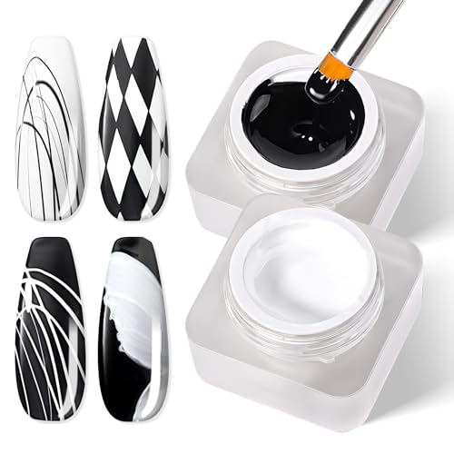 U-Shinein Nail Art Painting Gel Set, Black & White UV Gel for Nail, Nails Colour Gel for Nail Design, Gel Nail Polish Kit, Gel Nail Polish for Nail Art DIY Manicure Salon, 2PCS von U-Shinein