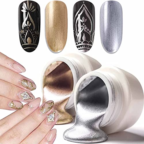 U-Shinein 2 Colours Metallic Nail Painting Gel, Golden Silver Painted Gel Nail Polish 3D Metal Painting Gel Drawing Nail Gel Soak Off DIY Nail Art Manicure, Sliver + Golden von U-Shinein