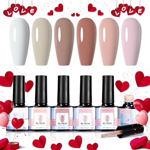 U-Shinein Nude Gel Nail Polish, Nail Gel 6 Set Special Morandi Color Palette Nude Nail Polish Starter Kit Soak Off All Season Manicure DIY Salon Gift UV LED Nail Art Design von U-Shinein