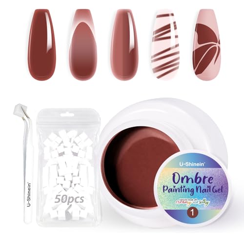 U-Shinein Ombre Gel Nail Polish Set,Colorful Painting Nail Gel with 50Pcs Nail Sponges & 4 Claws Metal Grabber for DIY Nail Art #01 Cinnamon Pink von U-Shinein