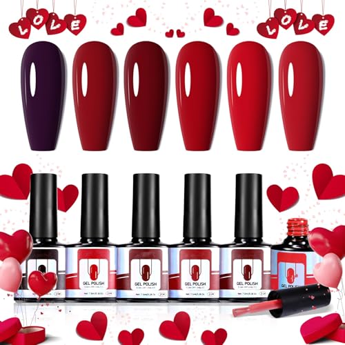 U-Shinein Red Gel Nail Polish, 6 Colors Classic Red Nail Art Set Silky Texture High Color Rendering Gel Nail Polish Set Bloody Red Christmas Nail Polish Gel Manicure DIY Salon Nail Art Gifts UV LED von U-Shinein