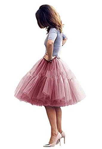 Damen Tüllrock 50er Rockabilly Tütü Skirt 5 Lage Rock Petticoat Ballettrock Unterrock Mädchen Pettiskirt, Mauve, EU 48-56 von U-Swear
