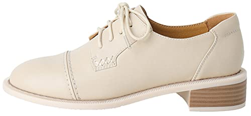 Damen Perforierte Klassische Schnürschuhe Oxfords Brogue Wingtip Round Toe Derby Sattel Leder Schuhe für Frauen Mädchen Lady Wife, Beige, 41 EU von U-lite