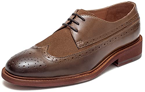 Damen Perforierte Klassische Schnürschuhe Oxfords Brogue Wingtip Round Toe Derby Sattel Leder Schuhe für Frauen Mädchen Lady Wife, Braun, 39.5 EU von U-lite
