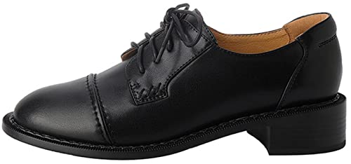 Damen Perforierte Klassische Schnürschuhe Oxfords Brogue Wingtip Round Toe Derby Sattel Leder Schuhe für Frauen Mädchen Lady Wife, Schwarz-6, 37 EU von U-lite
