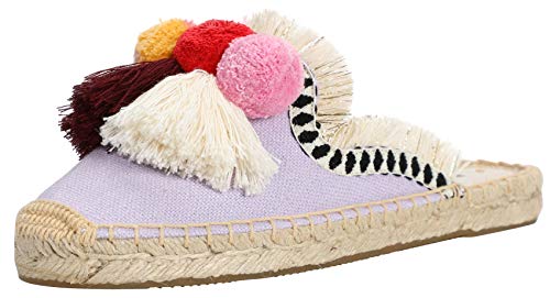 U-lite Damen Comfort Red Quaste & Fluffy Ball Embellishment Canvas Mule Shoes Espadrilles, Lila Pompon, 35 EU von U-lite
