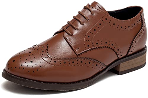 U-lite Damen Perforierte Schnürschuhe Wingtip Leder Flache Oxfords Vintage Oxford Schuhe Brogues, Braun (braun), 36.5 EU von U-lite