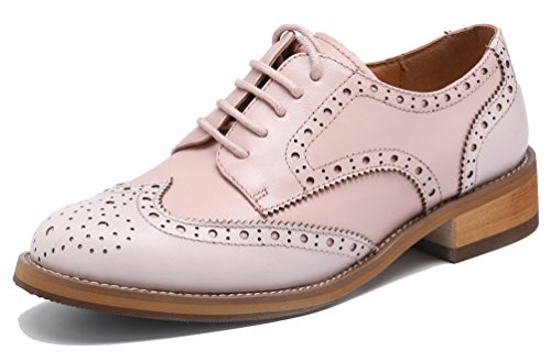 U-lite Damen Perforierte Schnürschuhe Wingtip Leder Flache Oxfords Vintage Oxford Schuhe Brogues, Pink (Rosa / Hellrosa), 40 EU von U-lite