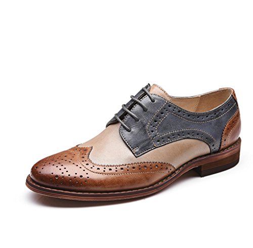 U-lite Damen Perforierte Schnürschuhe Wingtip Multicolor Leder Flache Oxfords Vintage Oxford Schuhe, Braun (Braunblau), 40.5 EU von U-lite