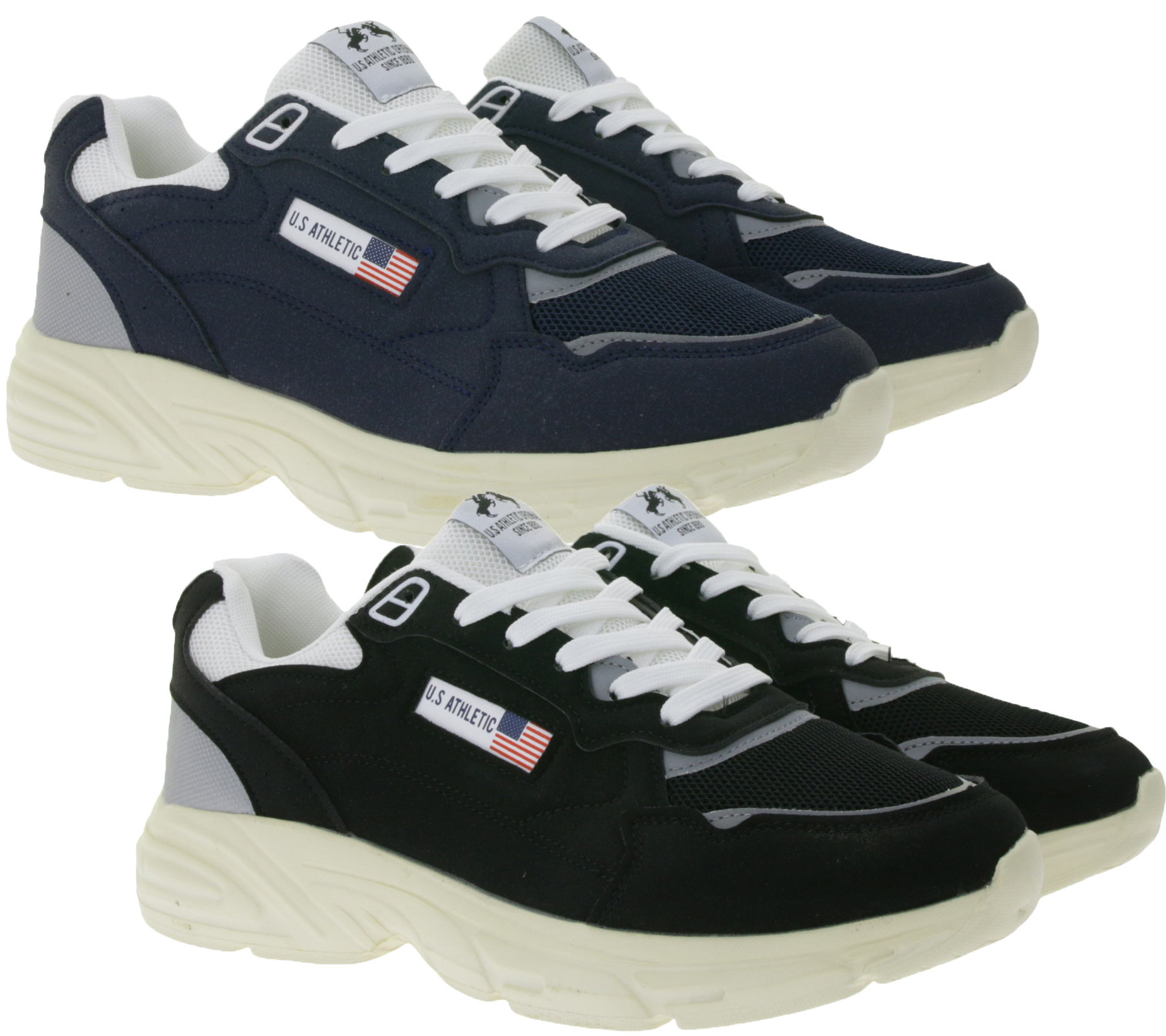 U.S ATHLETIC Flag Herren Freizeit-Sneaker im Overlay-Look Schnür-Schuhe Turnschuhe Schwarz/Weiß oder Navy/Weiß von U.S ATHLETIC